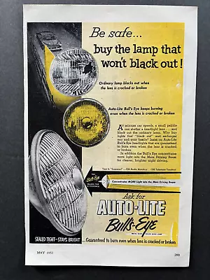 Auto-lite Bullseye Auto Headlight Stays Bright Vintage Print Ad 1953. • $10.99