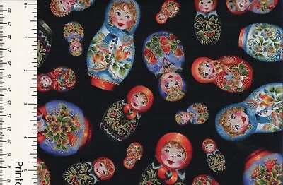 Babushka Russian Nesting Doll Fabric FQs Elizabeth’s Studio Gold Accents OOP#72 • $8.99