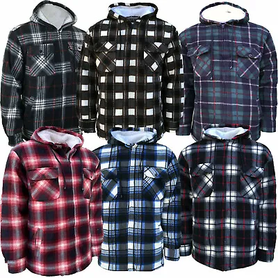 Mens Lumberjack Check Hooded Padded Shirt Thick Fur Lined Hood Winter Work Shirt • £19.90