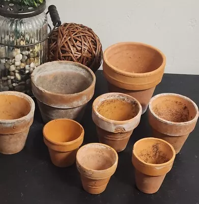 Vintage Terra Cotta Pots  USED Lot Of 8 Flowers Herbs Annuals Porch Patio  • $38.67