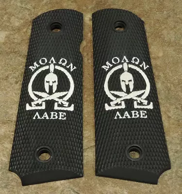 1911 Grips - SPARTAN SWORDS MOLON LABE - BLACK/WHITE - .45 AMBI FULL SIZE • $26.99