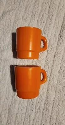 Vintage FIRE KING Orange D Handle Stackable Coffee Cups Mugs Set Of 2 • $12