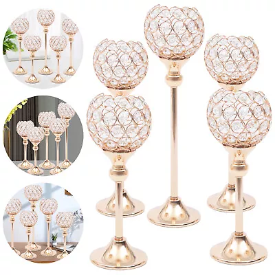 5pcs Gold Crystal Candle Holders Set For Banquet Centerpiece Home Wedding Decor • $26.60