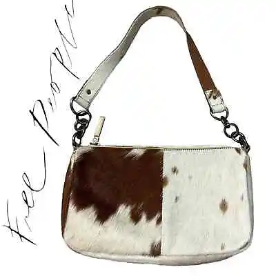 £46.41 • Buy Free People Boho Southwestern Cow-hair Cow Print Brown Cream Small Shoulder Bag