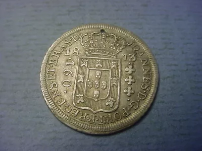 Brazil 160 Reis 1813 R Scarce Medal Orientation Holed AU #78718 • $135