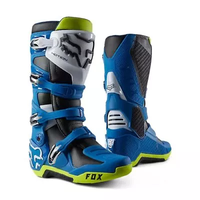 Fox Racing Mens Motocross Motion Protective Lightweight Boots - Blue/Yellow • $356.99