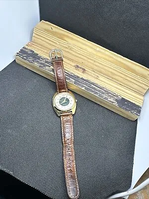 Vintage Relic Watch Unisex 34mm Gold Tone Brown Leather Band New Battery • $22