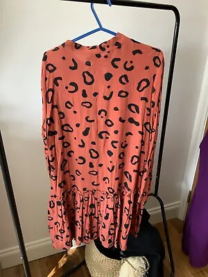 £9 • Buy Asos Orange Leopard Print Dress With Neck Tie