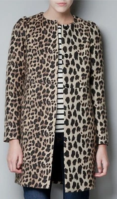 $50 • Buy Zara Basic Coat Womens Medium Cream Leopard Cheetah Animal Print Jacket Blazer