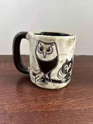 Stoneware Pottery Mug Owl Family Design By Mara Large Brown White 12 Oz Cup • $15