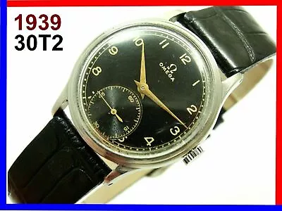 Rare Omega Caliber 30t2 Steel Container Case Black – Gilt Original Dial 1939! • $1687.07