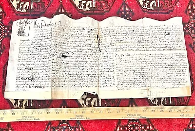 Rare 1669 Large Vellum Handwritten Indenture Manuscript Legal Document Old - B7 • $149.95