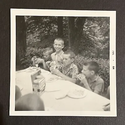 FOUND VINTAGE PHOTO PICTURE Kids Eating At A Table At A Birthday Party 1964 • $4.97