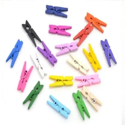 25mm Small Plain Wooden Craft Pegs - Mini Clip Metal Spring - 25 Colours  • £2