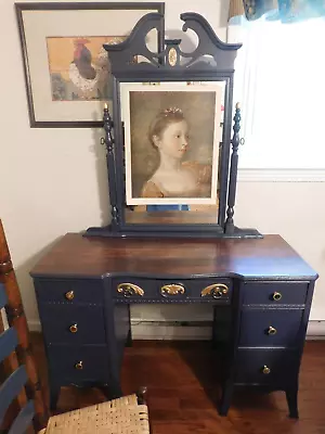 Antique Mahogany Desk/vanity With Chair Dark Blue • $400