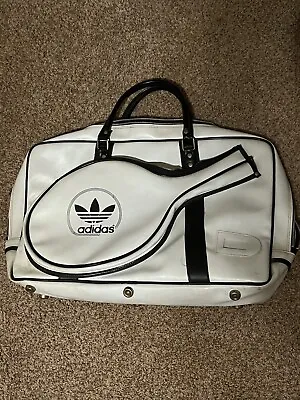 Vintage 70s Adidas Tennis Racket/Raquetball White Duffle Bag • $64.99