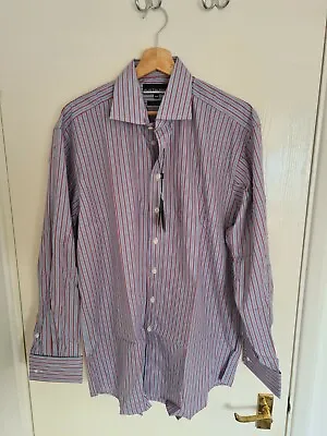 £21 • Buy BNWT Men's Blue Red Double Cuff Austin Reed Striped Shirt Size 16R