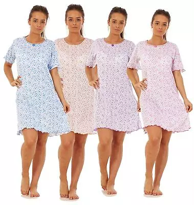 Ladies Girls Floral Short Nightdress 100% Cotton Short Sleeve Nightwear M To XXL • £9.95