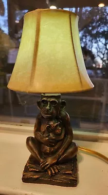 Vintage 5  Momma Monkey With Baby Table Lamp Night Light Brown Resin Works  • $28