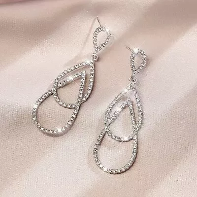 $7.99 • Buy Gorgeous Women 925 Sterling Silver Crystal Earrings Big Teardrop Bling Stud 1670