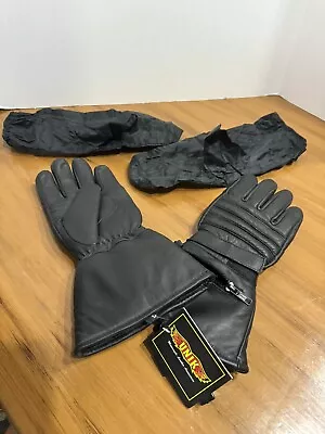 UNIK NWT Motorcycle Black Leather Gloves W/ Rain Cover Size Small • $22.95