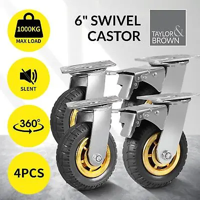 4 X Heavy Duty 6  Swivel Castor Wheels Trolley 150mm Furniture Casters 1000kg • £39.95