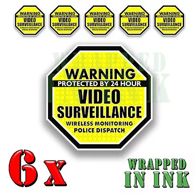 Video Surveillance Security Stickers Decals Warning YELLOW 6pack Octagon 3  • $3.99