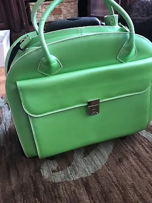 McKlein Women's GRANVILLE Leather Laptop Wheeled Case In Lime Green -NICE • $109.99