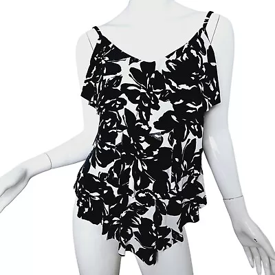 Magicsuit By Miraclesuit Tankini Top White Black Rita Ruffle Tiered Size 14 • $34