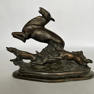 Vintage Horse Dogs Cast Iron Bronze Equestrian Hunting Metal Sculpture • $29.99