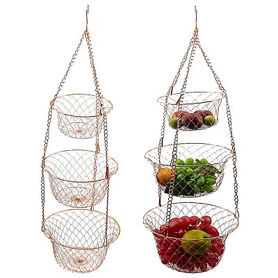 3 Tier Wire Hanging Kitchen Basket Fruit Vegetable Organizer Plant Storage • $22.38