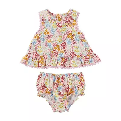 Mud Pie Baby Girl Summer Floral  Pinafore & Bloomer Set Size 6-9  Month NEW • $24.95