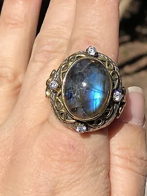 Huge Gold Overlay Sterling Silver Labradorite Statement Ring NWOT Size 8.5 WOW • $239