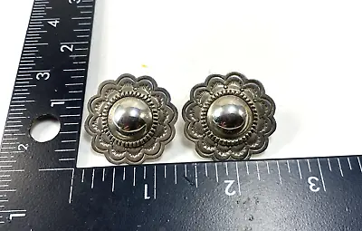 Vintage LARGE Southwestern Native American Silver Concho Stud Earrings ☀️Video☀️ • $58