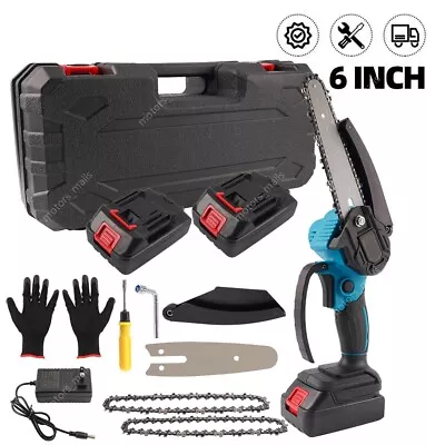 6  Electric Mini Chainsaw 21V Handheld Cordless Wood Cutter W/ 2 Battery 2 Chain • $45.99