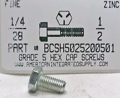 1/4-28x1/2 Hex Head Cap Screws Grade 5 Steel Zinc Plated (25) • $9.25