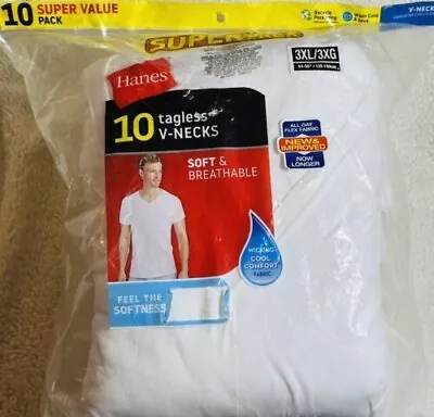 HANES MEN'S TAGLESS Soft & Breathable COTTON V-NECK White T-SHIRT 10 Large • $28.99