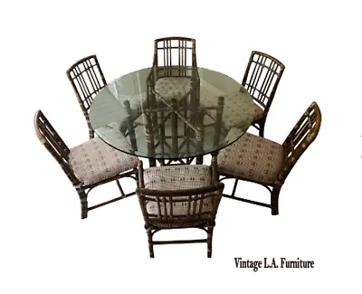 Vintage McGuire Bamboo Leather Dining Room Table And Six Chairs • $5975