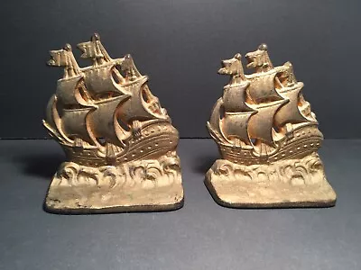 Antique Cast Iron Metal Pirate Ship Bookends Original Paint! Patina Cool 3 • $21.25