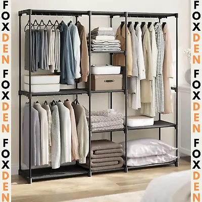 Industrial Open Wardrobe Clothes Rail Rack Bedroom Storage Metal Unit Shelves • £44.97