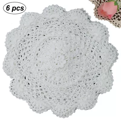 6PCS ROUND Cotton Crochet Lace Doily 4  6  8  10  Or 12  ROUND WHITE Handmade • $11.99