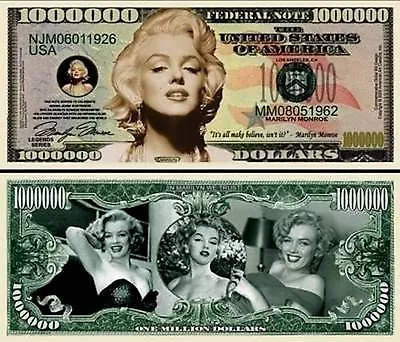 Marilyn Monroe Million Dollar Bill Play Funny Money Novelty Note + FREE SLEEVE • $1.69