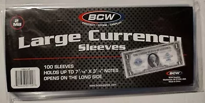 100 BCW Large Currency Sleeves With Tracking For Bills Cash Money Dollars • $5.94