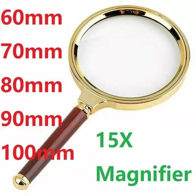 60/70/80/90/100mm 15x Magnifying Glass Handheld Aid Big Large Reading Jewelry • £3.69