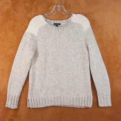J CREW Women Sweater Small Tan Pullover Crew Wool Mohair Color Block Chunky Knit • $20.16
