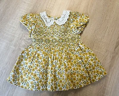 *BNWOT* Baby Girl NEXT Yellow Floral Smocked Dress. Aged 3-6 Months. • £6