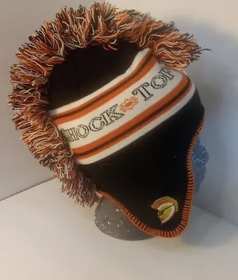 SHOCK TOP Black & Orange Beanie Cap Hat With Mohawk Fringe • $11.47