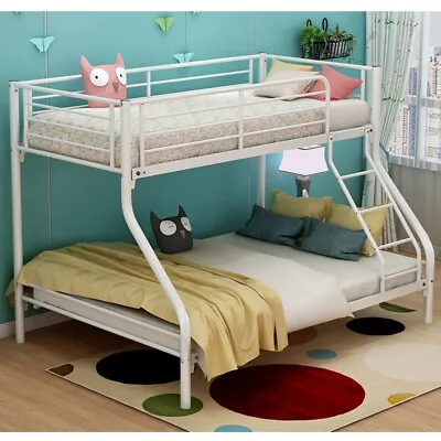 £159.99 • Buy White Triple Metal Bunk Bed High Sleeper Solid Sturdy Mattress Foundation