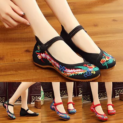£14.87 • Buy Chinese Embroidered Phoenix Flowers Cloth Shoes Women Casual Flat Loafer Shoes