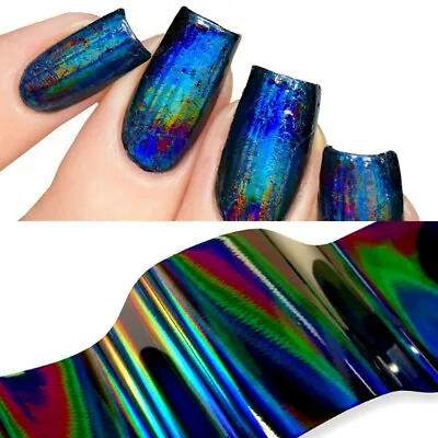 BLACK HOLOGRAPHIC Nail Art Foil Nails Decor Transfer Foils Sticker Quick Art • £2.20